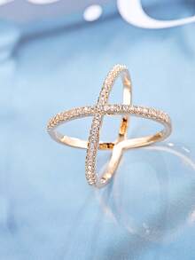 1 pieza Anillo con forma de X chapado en oro con turquesa de moda - anillo - Ver 4