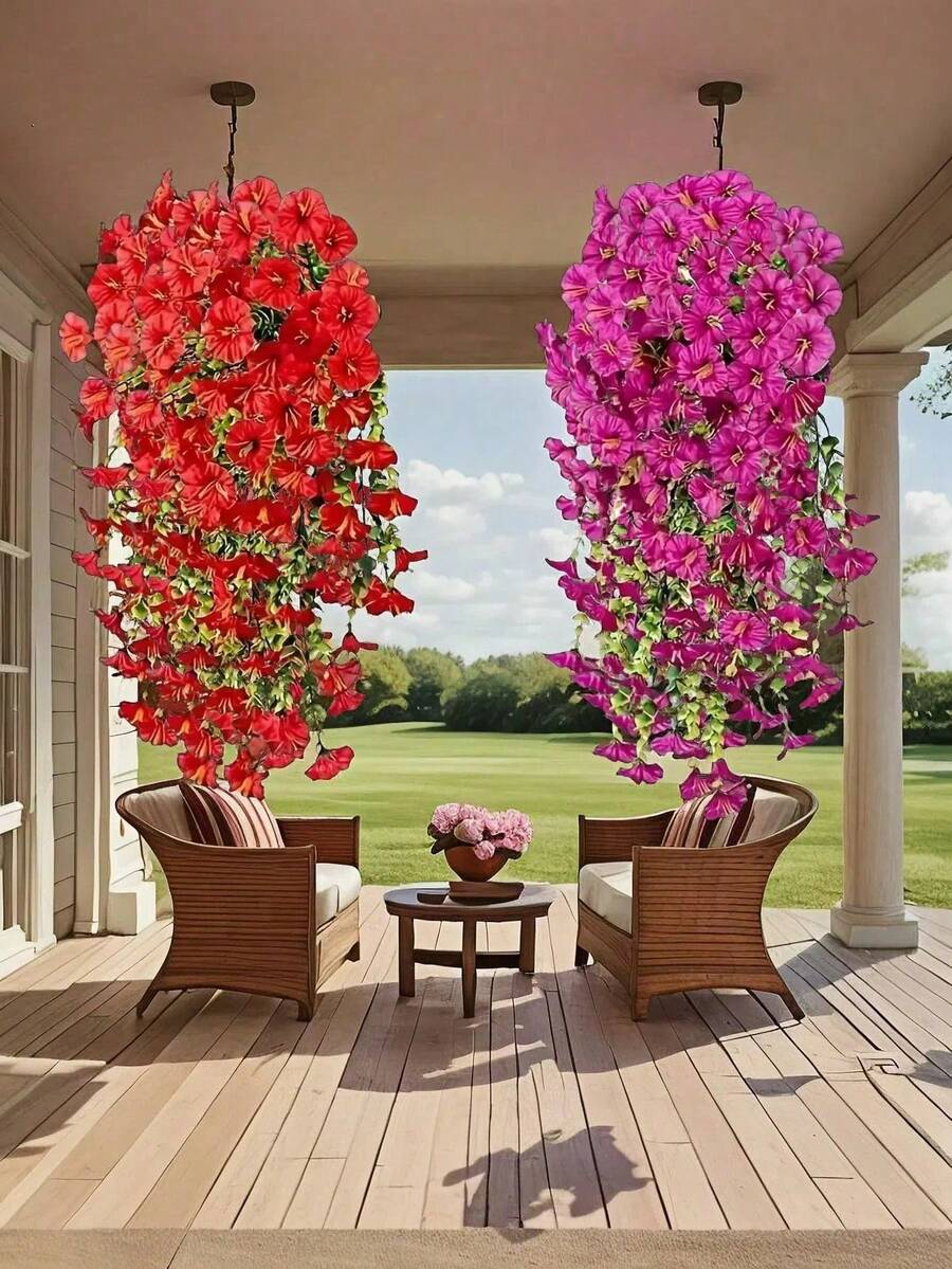 1PC Artificial Flowers Outdoor Silk Morning Glory Simulated Flowers Eucalyptus Leaves, UV Resistant Realistic Hanging Flowers, Wedding Home Office Garden Decoration Birthday Decoration Anniversary Decoration Festival Decoration Graduation Decoration - Multicolor - View 1