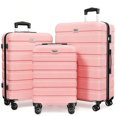 Luggage 3 Piece Suitcase 20+24+28 Inch PC+ABS Hardside Double Spinner Wheels TSA Lock Carry On Luggage Travel Suitcase Suitcases Suit Case Durable Travel Luggage Suitcase Set Luggage Set Carry On,Vacation,Party,Personalized Gifts-Pink