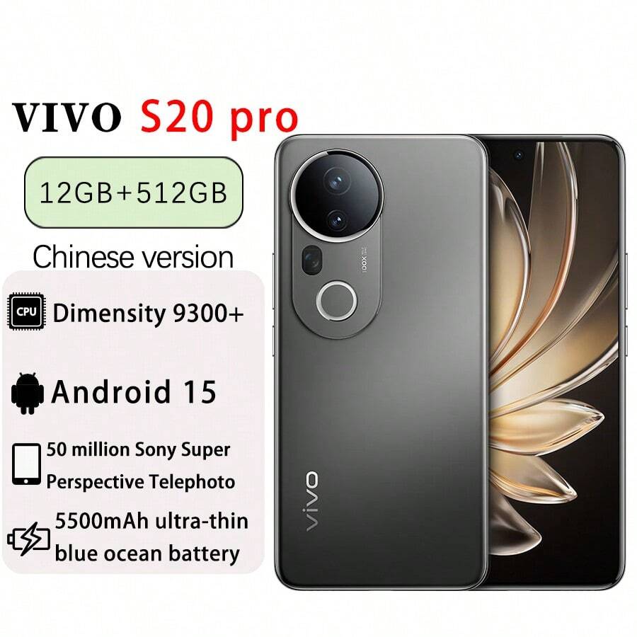 vivo S20 Pro Versatile Smartphone: 6.67-Inch Large Display For Immersive Viewing, Dimensity 9300+ Chip For Smooth Performance, 50MP  Telephoto Camera, 5500mAh High-Capacity Slim Battery (Chinese Version, No ESIM), Ink Gray - Pine Soot Ink - View 1