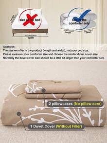 3pcs Piece Leaf Flower Pattern Duvet Cover Is Made Of Ultra Soft And Breathable High-Quality Ultra-Fine Fiber Fabric, Suitable For All Seasons, Machine Washable, Not Easy To Fade, Not Pilling, Anti Shrink, Wrinkle Resistant