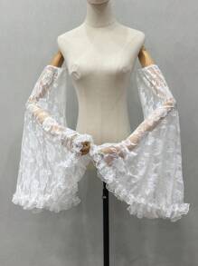 1 件套黑色蕾丝泡泡袖蕾丝花边深色哥特式新娘袖装饰套装秋季配饰 - 彩色 - 查看 5