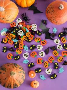 50/100 piezas de gomas de borrar mini de Halloween, gomas de borrar de lápiz con diseños de calabaza, fantasma y murciélago a granel para regalos, recompensas, bolsas de regalo de fiesta de Halloween, decoración de Halloween - Multicolor - Ver 2