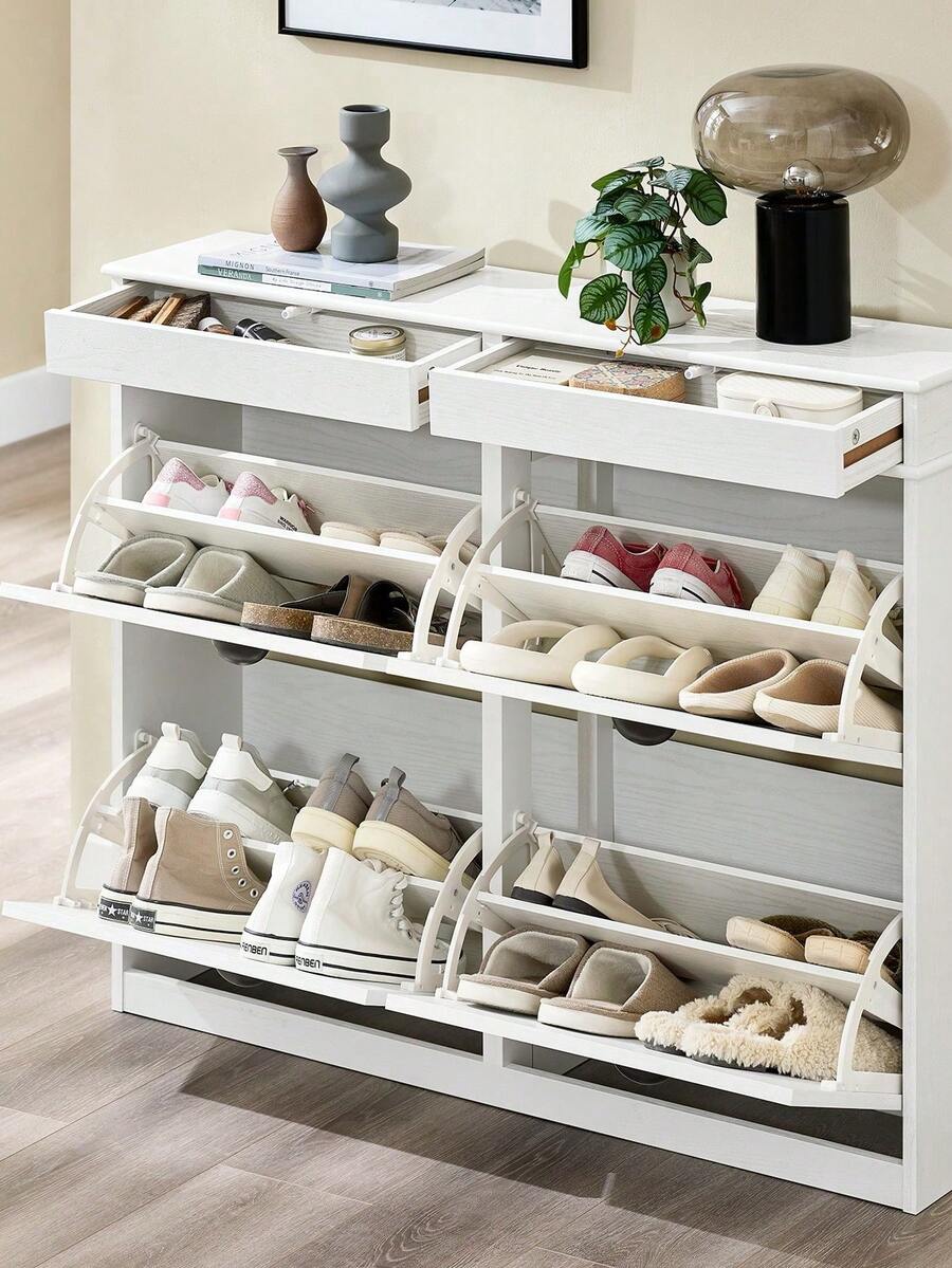SoBuy Shoe Cabinet With 4 Flaps, Shoe Rack, Shoe Tipper With 8 Storage Compartments, Shoe Chest, Shoe Storage, White, BHT Approx. 105x82x24cm, FSR79-W - 黑與白 - 查看 1