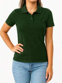 Baby Look Women's Premium Piquet Polo Collar - 墨綠色 - 查看 1