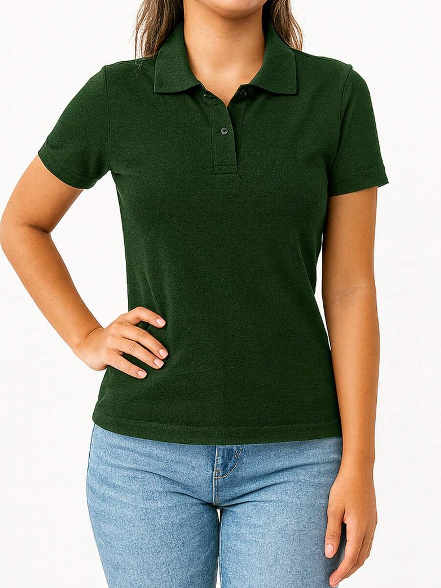 Baby Look Women's Premium Piquet Polo Collar - 墨綠色 - 查看 1