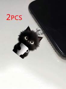 2pcs Cute 2D Acrylic Flat Black Cat Dust Plug, Suitable For Type-C & Lightning Charging Port, Phone Earphone Charging Interface Dust Plug Pendant Decor