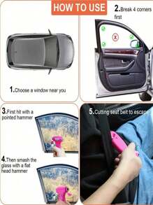 1pc Car Safety Hammer, Emergency Escape Tool With Window Breaker And Seatbelt Cutter, Adjustable Strap For Secure Fit - Essential For Vehicle