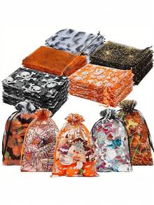 25/50/100 Pcs/Set, Party Drawstring Gift Bags, Halloween Candy And Snack Bags, 4x6 Inch Drawstring Lace Gift Bags, Small Gift Bags, Party Favors (Pumpkin, Spiderweb, Skull, Bat), Event And Party Supplies, Party Favor Boxes And Bags, Party Favors, Candy Gift Net Drawstring Gift Bags, Suitable For Trick-Or-Treating, Weddings, Birthdays, And Holidays, Halloween Decorative Accessories, Holiday Themed Materials, Wedding Decorations - Multicolor - View 2