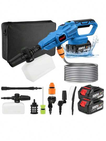 ONEVAN Limpiador de coche de alta presión inalámbrico, 200Bar, 3500W, limpiador en aerosol multiusos portátil, Kit de herramientas de limpieza de jardín y coche