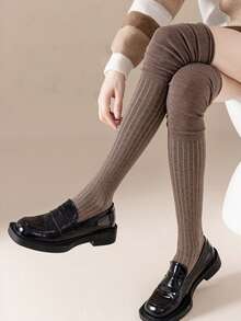 2/4Pairs Knee High Socks Lady Splicing Stockings Women High Tube Socks Women's High Solid Colour Patchwork Socks High Elasticity Stockings, Y2k, Cozy Socks - Multicolor - View 4