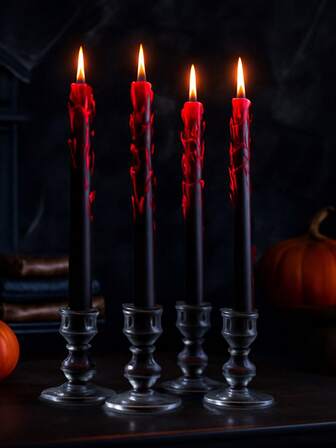 4pcs/2pcs Box New Creative Black & Red Candles, 1pc Long Stem Candle (25cm/9.84in), Smokeless Candles, Holiday, Festival, Party Decor Candles, Valentine's Day Decor Candles, Home Decor Candles, Living Room, Outdoor, Atmosphere Enhancing Candles, Black & Red Dripping Blood Candles, Room Decor, Candle, Candles, Gifts, Scented Candles, Home Decoration, 2pcs Church Dripping Blood Stem Candles (20cm/7.87in)