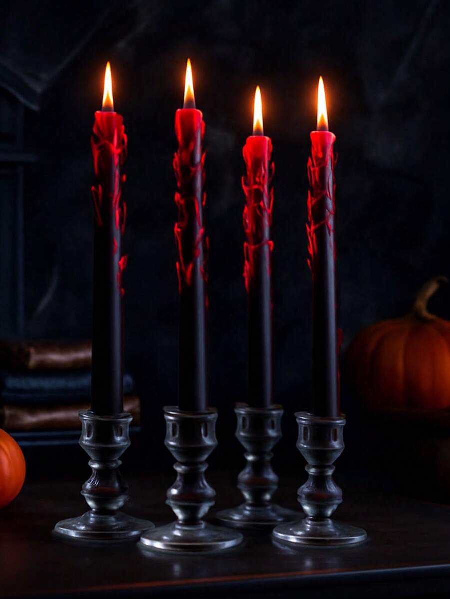 4支/2支装全新创意黑红蜡烛，1支长杆蜡烛（25厘米/9.84英寸），无烟蜡烛，节日、庆典、派对装饰蜡烛，情人节装饰蜡烛，家居装饰蜡烛，客厅、户外，氛围营造蜡烛，黑红滴血蜡烛，房间装饰，蜡烛，礼品，香薰蜡烛，家居装饰，2支教堂滴血长杆蜡烛（20厘米/7.87英寸） - 彩色 - 查看 1