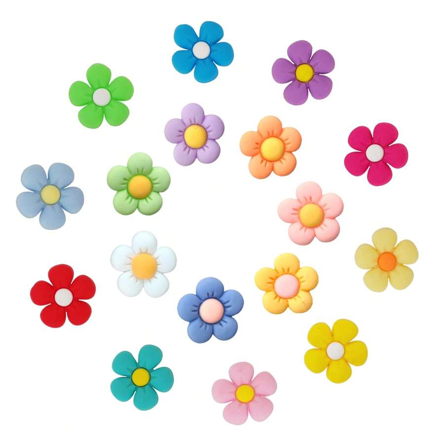 17Pcs Beautiful Flowers Series DIY Charms For Shoe Key Chain Sandals Beach Bags, PVC Shoe Charms For Clogs Premium Quality Popular Decorations Accessories Great Gifts For Christmas, Birthday, Party