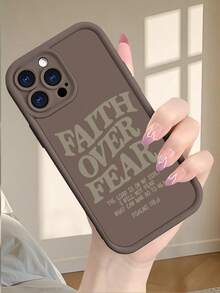 Uplifting Faith Over Fear Christian Phone Case - Soft TPU Protective Cover - Shockproof & Anti-Slip For IPhone 16 Pro Max/15 Pro/14 Pro Max (Inspirational Bible Verse Design, Minimalist Style) - 咖啡棕 - 查看 2