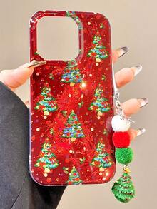 Cute Retro Christmas Tree Pendant Laser Phone Case Compatible With IPhone 17ProMax 16 ProMax 15 14 13 12 11 Pro Max Lovely Christmas Style Shockproof Cover - Red - View 2