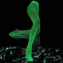 Extra Long Glow In The Dark Pantyhose - Fluorescent Green Sheer Women's Tights W/ Lace Details - 白色 - 查看 8