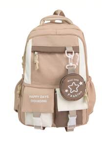 大容量防水 PVC 透明双口袋扣背包，适合女士，便携式多口袋学院风学生书包，带小圆包，适合上学、通勤、旅行、返校季