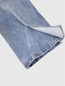 GLOURI Barrel Jeans For Women, Baggy Jeans - 2 In 1 High Waist Vintage Washed Denim With Faux Two-Layer Overlay Design & Side Zipper | Urban Explorer Pants For Weekend Street Style - 藍色 - 查看 4