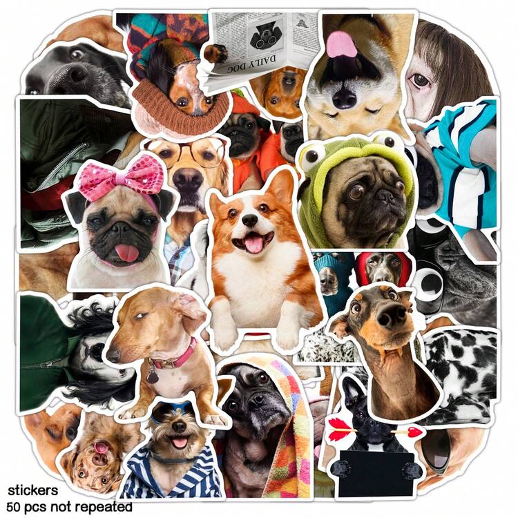 50 Pcs Funny Realistic Dog Expression Stickers, PVC Sticker For Envelopes, Fishing Rod Decor, Party Decorations, Labels, Self-Adhesive Stickers, Suitable For Scrapbooks, Laptops, Luggage, Guitars, Water Bottles, Phone Cases, Urban Youth Fashion Decorations - 50PCS - View 8