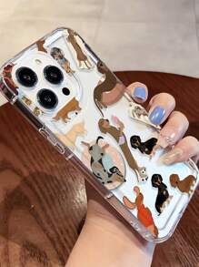 1pc Sausage Dog Pattern Transparent TPU Full Body Shockproof Anti-Fingerprint Phone Case Compatible With IPhone - Multicolor - View 3