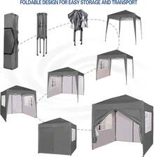 MCC Direct Pop-Up Gazebo 2m X 2m With Sides Silver Protective Layer Waterproof Marquee Canopy WS - Grey - View 2