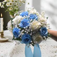 Wedding Bouquet Artificial Rose Bouquets Bridal Wedding Photo Booth Props Wedding Decorations - Royal Blue - View 5