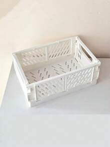 1pc Mini/Large Foldable Plastic Storage Basket, Desktop Collapsible Storage Box, Student Stationery Organizer Shelf, Small Item & Cosmetic Storage Basket, Stackable