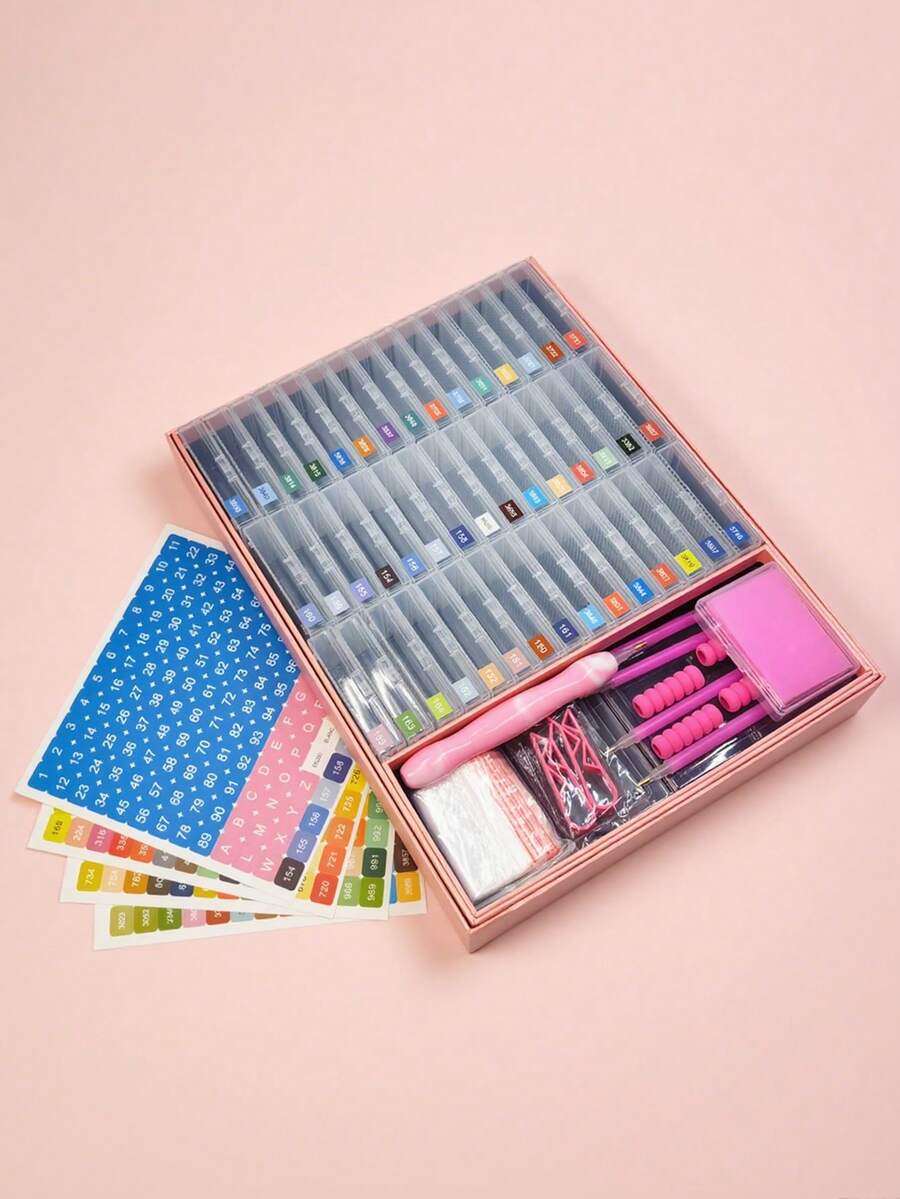 1 zestaw pojemników do przechowywania prac malarskich z diamentami, pudełko do przechowywania tacek z pokrywkami, 2 w 1 akcesoria do malowania diamentami do przechowywania i układania koralików, opakowanie pudełkowe (wypukły spód)