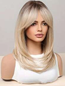 Blonde Straight Synthetic Wig For Women 14 Inch Ready To Go Wigs, Perfect For Beginners - Vàng - Xem 5