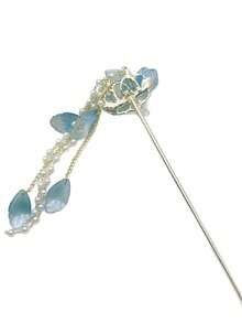 复古风蓝色花朵发夹，尽显高端质感；新款中式仿珍珠流苏摇曳发饰，女士发饰，发夹，头饰，发卡，发髻延长器，发髻制作器，发髻发片，发型设计发夹，发卡，发夹 - 彩色 - 查看 6