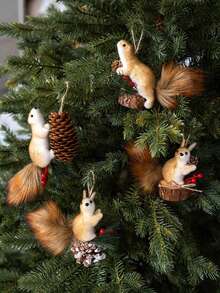 4pcs Christmas Tree Squirrel Hanging Ornaments, Realistic Squirrel Pendant Decor, Christmas Tree Decoration, DIY Fairy Garden Home Decor, Christmas Room Decoration, Holiday Centerpiece Party Decoration, New Year, Living Room, Bar, Cafe, Gift For Couples Christmas Gift - Multicolor - View 2