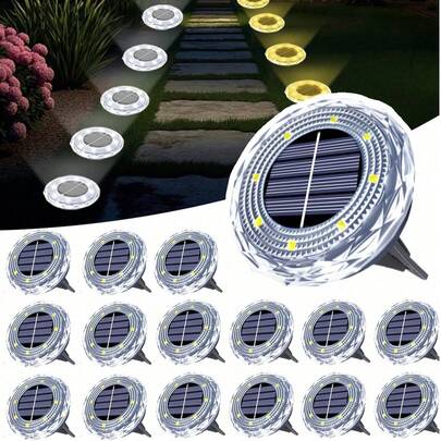 4/8/12 pezzi Luci solari mini da interrare, luci solari da esterno, luci solari da giardino, luci solari da prato, illuminazione solare, paralume in plastica a forma di diamante, unico ed elegante, 8 LED luci solari da paesaggio, ideali per cortili, giardini, ville, patio, vialetti, decorazione di marciapiedi (luce bianca/luce calda opzionale), luci solari da esterno per decorazione natalizia, luci di Natale, luci da fata