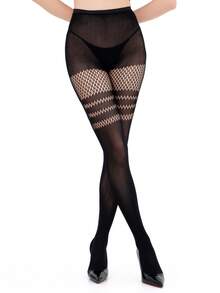 3pcs Gothic Style Skinny Pants, Sexy Black Fishnet Stockings For Women, High Stretch Plus Size Slimming Vertical Striped Net Splice Leggings, Y2K Tight Pants For Party & Daily Wear, Fashion & Versatile