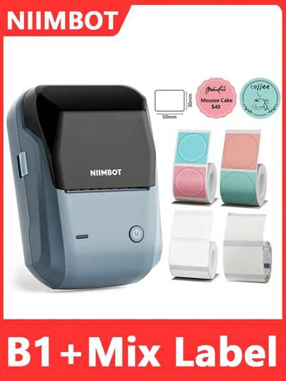 NiiMbot Mini impressora térmica NIIMBOT B1, impressora portátil de bolso, sem fio, Bluetooth, redonda, adesivos brancos para etiquetas de código de barras