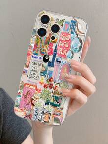 1 件时尚台球大楼字母鸡尾酒图案透明 TPU 全身防摔防指纹手机壳，适用于 Apple XS/XS Max/XR/11/12/13/14/14 Plus/15/15 Plus/16/16 Plus/7/8 Plus 等型号 - 彩色 - 查看 1