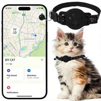 Juego de collar de posicionamiento para mascotas con collar, localizador + funda protectora de silicona, dispositivo localizador inteligente GPS anti-pérdida - Seguimiento en vivo, sin instalación, solo para dispositivos iOS