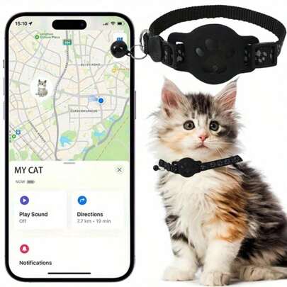 Conjunto de coleira de posicionamento para gatos de estimação com coleira, localizador + capa protetora de silicone, localizador de dispositivo GPS inteligente anti-perda - rastreamento ao vivo, sem instalação, uso somente em dispositivos iOS