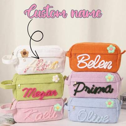 Hộp bút bằng vải nhung kẻ tùy chỉnh 1 chiếc, hộp bút cá nhân hóa, thích hợp làm quà tặng tựu trường hoặc tốt nghiệp, bao gồm các kiểu chữ cái, màu trơn và màu sáng; tối giản và độc đáo, có thể tùy chỉnh, lựa chọn hoàn hảo làm quà sinh nhật cho bé trai/bé gái và quà tặng lý tưởng cho bạn bè, hộp đựng đồ du lịch, hộp đựng đồ dùng văn phòng.