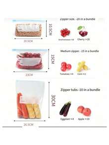 45 个密封食品储存袋，冷冻厚袋，微波炉适用，可重复使用，适合整理（20 个、15 个、10 个可选），加厚密封冷藏袋，带拉链封口 - 彩色 - 查看 9