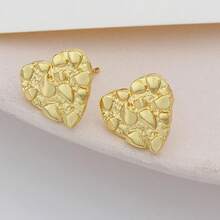 14k Gold Plated Rough Textured Cookie Heart Shape Nugget Stud Earrings Men/Women Unisex - M(10mm) - Xem 7