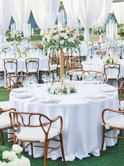 1 pièce Nappe ronde blanche élégante, en polyester lavable, douce et durable. Housse de table à manger convenant pour les mariages, les fêtes, les banquets et la décoration de traiteur, toutes saisons