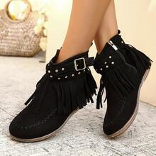 2025 Spring-Winter Women's Fleece-Lined High-Top Boots - Plus-Size Thickened And Ultra-Warm Synthetic Fabric Upper, Lace-Up Rubber Sole Casual Shoes, All-Season Comfort (Hand-Washable, Solid Color) Winter Boots For Women - màu đen - Xem 2