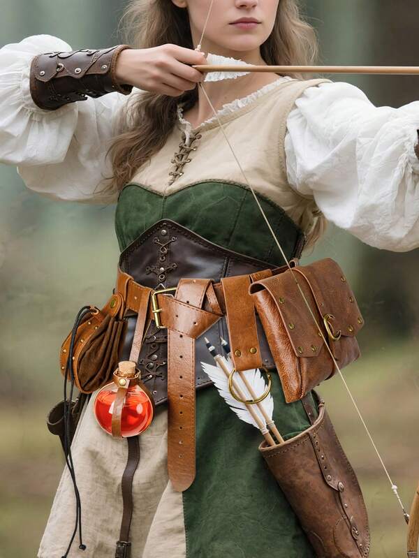 5pcs Medieval Waist Belt Bag Set, Includes Cork Stopper Witch Magic Glass Bottle, Vintage Medieval Flap Waist Bag, Drawstring Retro Coin Purse And Hiking Skirt Clip Keychain, Suitable For Renaissance Stage Play, Historical Literature Costume Enthusiasts, Halloween Cosplay Party Accessories