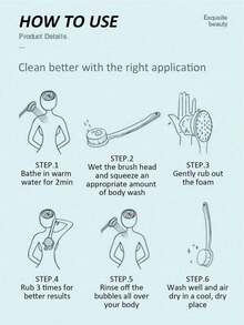 1 粉色/蓝色长柄沐浴刷，具有双面擦洗和按摩功能，多用途擦洗刷，用于背部去角质和淋浴清洁，家庭浴室装饰