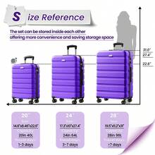 Luggage 3 Piece Suitcase 20+24+28 Inch PC+ABS Hardside Double Spinner Wheels TSA Lock Carry On Luggage Travel Suitcase Suitcases Suit Case Durable Travel Luggage Suitcase Set Luggage Set Carry On,Vacation,Party,Personalized Gifts-Violet - 紫羅蘭色 - 查看 4