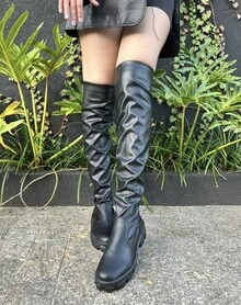 Patent Leather Over-The-Knee Tractor Heel Long Boot - Black - View 5