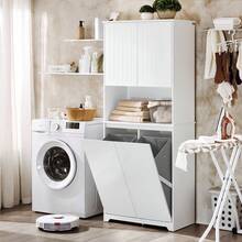 SoBuy Bathroom Tall Cabinet Cupboard Bathroom Storage Cabinet With 2 Laundry Baskets White W70 X D37 X H170cm BZR150-W Home Bathroom Decor Bathroom Organizer Summer Bathroom Accessories - trắng - Xem 3