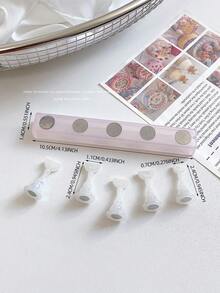 Set de decoración de arte de uñas 3D: 1 pieza de base hueca de acrílico + 5 piezas de puntas de uñas de color gelatina, con cristales de resina, cuentas, strass, efecto láser holográfico estilo coreano vintage, base de madera, 10 puntas de uñas doradas, gran regalo para niñas y mujeres