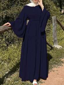 Plus Size Women Casual Modest Flare Sleeve Loose Arabic Style Dress, Autumn